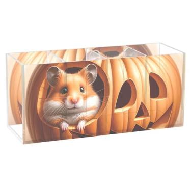 Imagem de TSENQUE Porta-canetas de desenho animado de abóbora, hamster, fofo, acrílico, para arte de mesa, copos de lápis personalizados, organizador de papelaria, organizador de artesanato, estética e