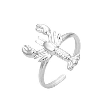 Imagem de OIDIMS Lindos anéis de lagosta abertos para mulheres e homens banhados a ouro exclusivo moderno lagostim mar oceano animal anel empilhável envoltório articulada dedo banda confortável ajuste chique