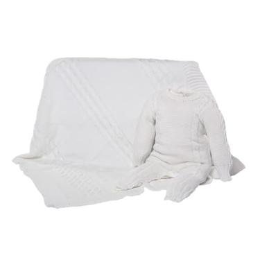 Imagem de Kit Saída de Maternidade 2 Peças em Tricot Off White, Macacão com Botões e Manta 75x75cm, 100% Poliéster Hipoalergênico, Tamanho RN 0-3 Meses
