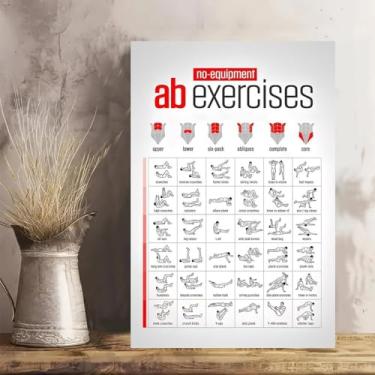 Imagem de No Equipment Ab Exercises Diagrama Arte de parede em tela rústica vintage - Pôster sem moldura de 30 x 45 cm - Ideia de presente para decoração de casa e escritório para sala de estar, quarto, cozinha