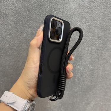 Imagem de Capa fina fosca de luxo para iPhone 13, 11, 12, 14, 15, 16 Pro Max Plus, com estampa de pneu, à prova de choque e alça de pulso, preta, para iPhone 13 Pro