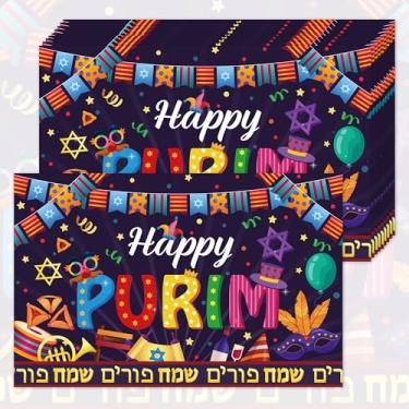 Imagem de Conjunto de jogo americano Purim descartável decorativo de papel americano tapetes de mesa Purim decorações de mesa para decoração de feriados judaicos Sinagoga Purim (pacote com 30)