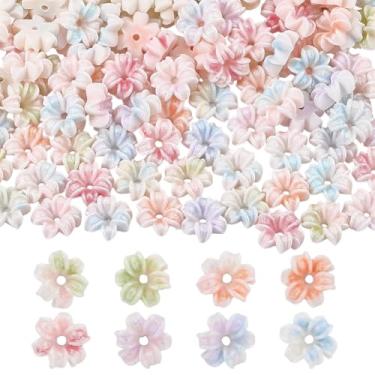 Imagem de SUNNYCLUE 1 caixa, 240 peças, 8 cores, contas de flores de resina, contas de flores, brilhantes, lírio, floral, fofas, coloridas, tampas soltas para fabricação de joias, pulseira, colar, brinco
