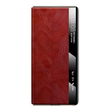 Imagem de POYUFRG Capa flip para Huawei Mate X7, capa galvanizada de couro genuíno com padrão de cera de óleo retrô, vermelha, Mate X7