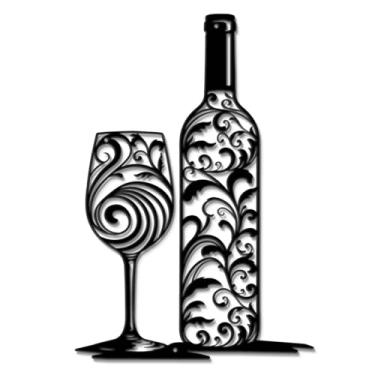 Imagem de KOYILTD Decoração de parede de taça de vinho, decoração de bar vintage, arte de parede de metal preto, presente exclusivo para amantes de vinho, adequado para placas de bar para casa cozinha sala de
