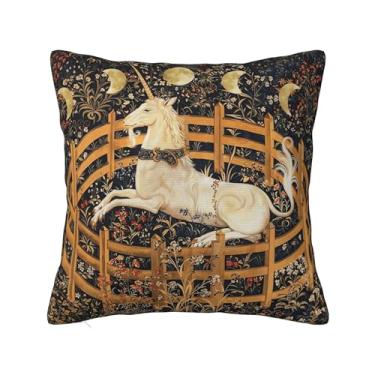 Imagem de Keebik Unicorn Rests Garden Hunt Unicórnio Capas de almofada para sofá, casa, cama, sala de estar, fronhas decorativas 45,7 x 45,7 cm