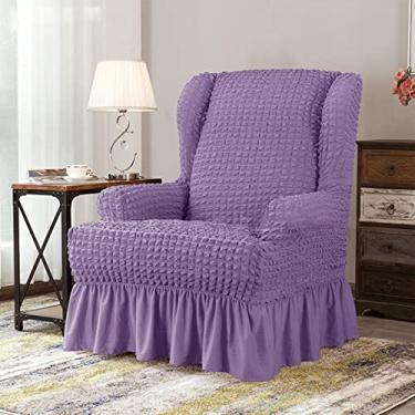 Imagem de Capa Wingback para cadeira, 2 peças, capa elástica para sofá, poltrona, protetor de móveis, macio com fundo elástico para sala de estar, amêndoa