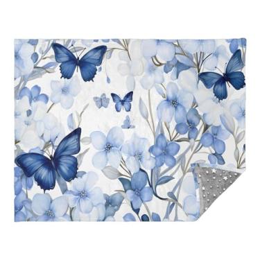 Imagem de CEBUGI Cobertor de flanela quente macio 127 x 178 cm para sofá, cama, escritório, acampamento, viagem, borboleta, flores, uso em todas as estações