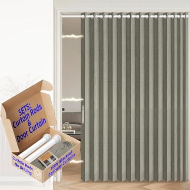 Imagem de AJAZZ Cortina de porta sanfonada 100% blackout invisível para portas sanfonadas interiores para quarto sala de estar conjuntos de cortinas de entrada incluídos haste, 1 pacote, L 199 x C 203 cm, cinza