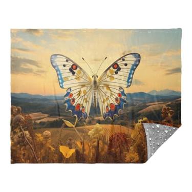 Imagem de CEBUGI Cobertor de flanela quente macio 127 x 178 cm para sofá-cama, escritório, acampamento, viagem, linda borboleta no campo, uso em todas as estações