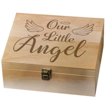 Imagem de arricraft 1 caixa de memória de madeira, nossa caixa de memória decorativa com estampa de anjo pequeno com tampas de dobradiça para fotos de aniversário DVDs letras joias 24,5 x 19,5 x 10,3 cm