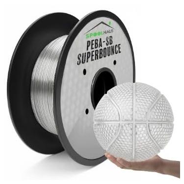 Imagem de Filamento PEBA Filamento Flexível de Alta Rebote Super TPU Resistência à Base de Nylon 1,75 mm 78% Retorno de Energia Bouncy Airless Basquete Leve Impressora 3D Filamento SpoolHaus Superbounce