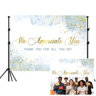 Imagem de Pano de fundo We Appreciate You, aquarela azul claro dourado Thank You For Your Do Party Decorations, Be Thankful to Teacher Employee Staff Doctors Nurse Pastor Volunteer, 19 x 1,5 m