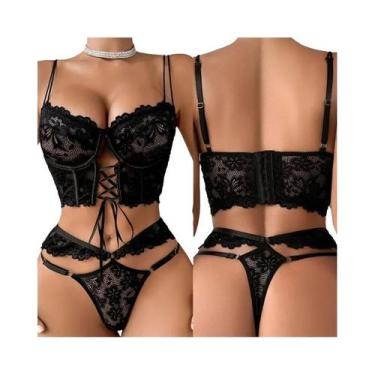 Imagem de Conjuntos De Sutiã E Calcinha De Renda Preta Para Mulheres, Lingerie S