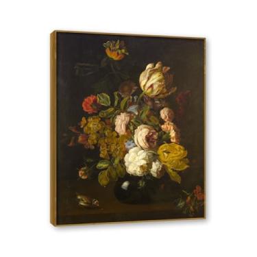 Imagem de NHLDZYH Moldura de teca. Arte de parede em tela de especiarias coloridas e colher de tempero | Decoração de cozinha vintage | Arte moderna para casa e sala de jantar. B114. 70 x 90 cm - 27,6 x 35,4