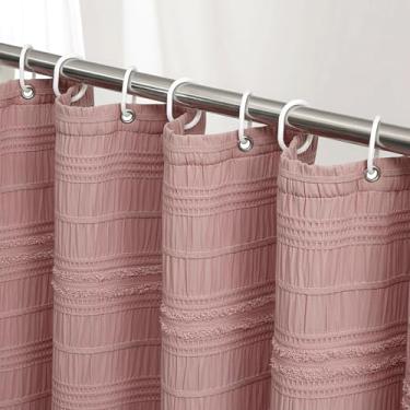 Imagem de Siiluminisoy Cortina de chuveiro rosa cortina de chuveiro de fazenda para banheiro cortinas de chuveiro de tecido listrado rústico 72 x 78