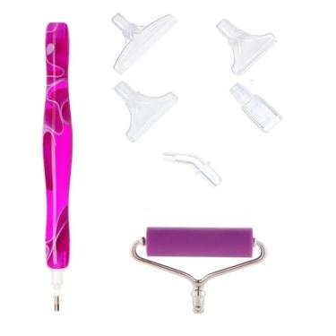 Imagem de Conjunto de canetas de arte de diamante 5D, caneta de perfuração 2 em 1 com aplicador de várias pontas e ferramenta de calcador de pedras rolantes para kits de pintura de diamante