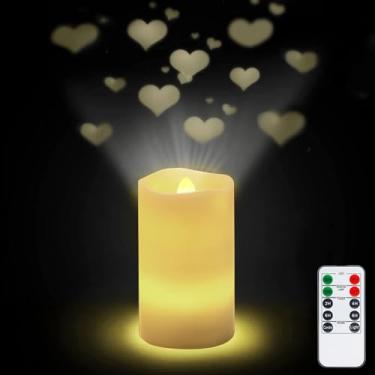 Imagem de Luz de projetor de coração, vela sem chama, decoração de dia dos namorados, lâmpada com projetor de coração romântico, vela LED operada por bateria com controle remoto e temporizador para meninas e