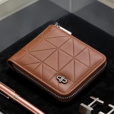 Imagem de Carteira masculina de couro curta com zíper, organizador diário casual cinza-acastanhado (cinza-claro)