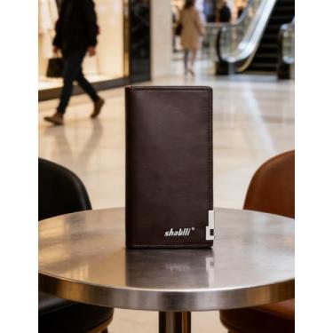 Imagem de Carteira masculina de couro encerado empresarial, carteira longa aberta com estampa criativa de letras e bloqueio RFID, porta-cartões exclusivo e organizador de dinheiro (Cáqui profundo)