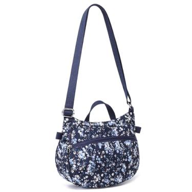 Imagem de Haytijoe Bolsas transversais femininas de viagem leves de nylon bolsas femininas pequenas bolsa de ombro alça superior bolsa mensageiro, Estampa floral azul, Tendência