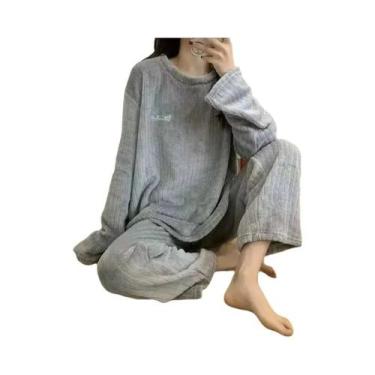 Imagem de Conjunto De Pijama De Veludo Feminino Quente Com Top Solto E Calças De