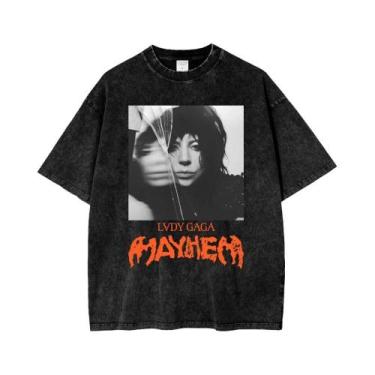 Imagem de Camiseta Masculina De Verão Solta Em Algodão Lavado Vintage Lady Gaga 