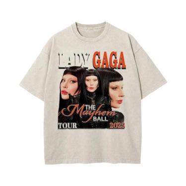 Imagem de Camiseta Masculina De Verão Solta Em Algodão Lavado Vintage Lady Gaga 
