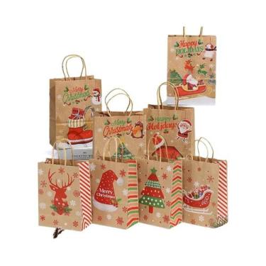 Imagem de Sacolas De Presente De Natal Em Papel Kraft Com Alças 12pcs Decoração 