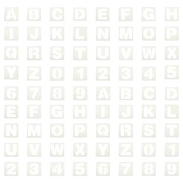 Imagem de PATIKIL 2 conjuntos de estênceis de letras de 5 cm, 36 peças de modelos de estêncil quadrados reutilizáveis de letras e números para pintura na parede, sinalização de tecido de madeira, estilo letra