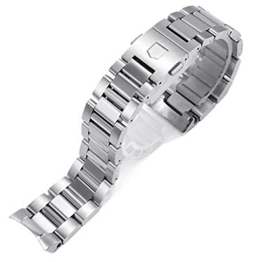 Imagem de XNWKF Pulseira de relógio de aço inoxidável preta prateada com extremidade curva de elos sólidos de 22 mm para relógio TAG heuer pulseiras masculinas (cor: prata, tamanho: 22 mm)