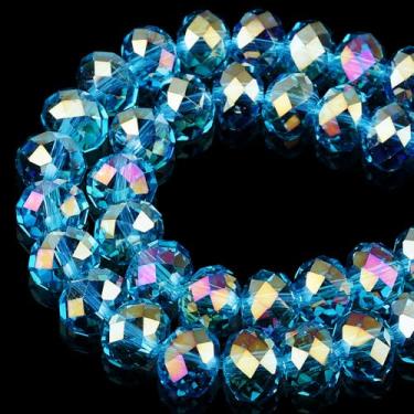 Imagem de DIQIO Contas de cristal de abaco brilhante de 8 mm para fabricação de joias - Contas espaçadoras de rondelle facetadas para pulseiras (77-82 peças, azul marinho AB)