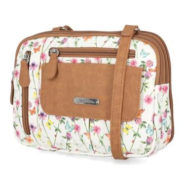 Imagem de MultiSac Bolsa tiracolo Zippy com compartimento triplo, Beladona branca, 9.125” L x 6.125” H x 3.125” W, Bolsa tiracolo Zippy com compartimento triplo
