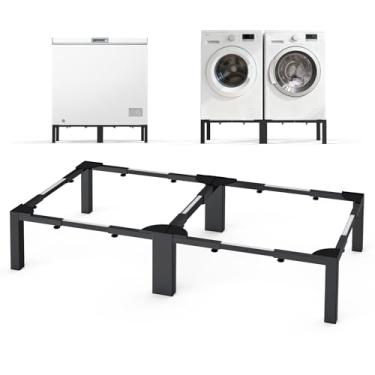 Imagem de SKM Pedestais de lavadora e secadora com suporte universal ajustável 104-168 cm C 52-84 cm W Pedestal de lavanderia de aço resistente 7 pernas 200 kg para máquina de lavar e secar geladeira, preto