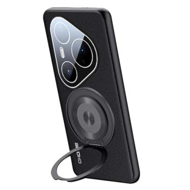 Imagem de LTLMYDAM Capa fina para Huawei Pura 80 Ultra/80 Pro/80Pro+/80, suporte de anel traseiro com textura de lichia proteção de lente capa de couro empresarial, preto, 80