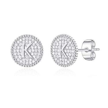 Imagem de Brincos femininos com inicial de prata esterlina/ouro rosa para mulheres, disco da moda, zircônia cúbica, letra A-Z, hipoalergênico, personalizado, joias, meias de Natal, presentes de aniversário para