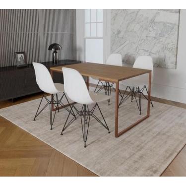 Imagem de Mesa Industrial Base Ferro Cobre Tampo 137x90 Amendoa 4 Cadeiras Eames