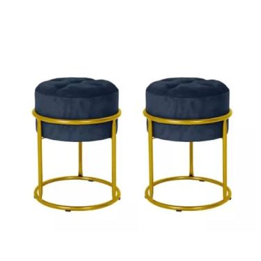 Imagem de Banqueta Redondo Ferro Banco Poltrona Sala Escritorio Penteadeira Decoração(Azul Marinho)