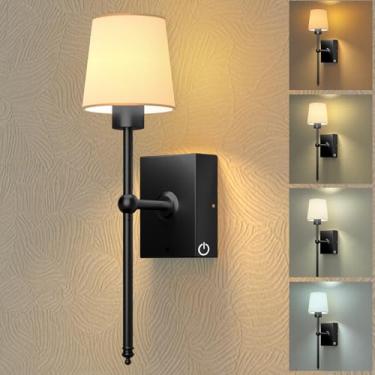 Imagem de iThird Arandela de parede operada por bateria: arandelas de parede pretas recarregáveis com toque e remoto, lâmpada de cone de parede alimentada por bateria sem fio para quarto, banheiro, sala de