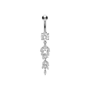 Imagem de PIERCINGLINE Piercing de umbigo de titânio prata 925 pingente de cristal, Titânio, Zircônia cúbica