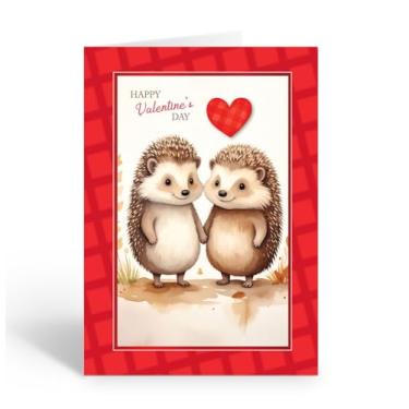Imagem de Stonehouse Collection Cartão único animal fofo dos namorados, cartão de feriado do dia dos namorados, cartão único com envelope vermelho - Feito nos EUA (ouriços)