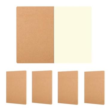 Imagem de zmybcpack Pacote com 5 cadernos de diário em branco, caderno de desenho em branco para escrever, diário de viagem, caderno de papel kraft para viajantes, estudantes, escritório, A5, 21 x 14 cm, 60