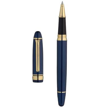 Imagem de BEILUNER Caneta esferográfica de laca azul 319 – caneta de luxo deslumbrante com acabamento em ouro 24K, pesada, refil de tinta preta Schneider, melhor conjunto de presente para homens e mulheres
