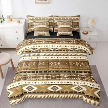 Imagem de Erosebridal Conjunto de cama solteiro com 7 peças, caubói boêmio, geométrico, caubói e amarelo asteca do sudoeste, conjunto de cama tribal para adultos
