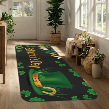 Imagem de Tapete de corredor do dia de São Patrício 43 x 129 cm, tapete de entrada da sorte trevo verde, tapete de porta longo antiderrapante para corredor, cozinha, porta da frente, decoração sazonal de casa