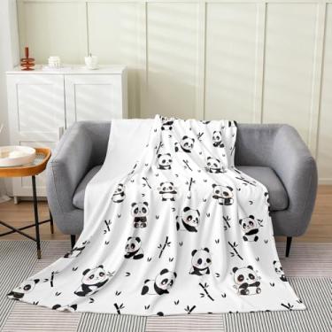 Imagem de Cobertores de lã de flanela Pandas fofos, supermacios, aconchegantes, pretos e brancos, cobertores de pelúcia, cobertor leve de microfibra kawaii panda para sofá, cama, 127 x 152 cm