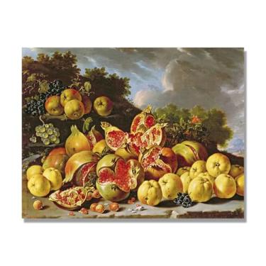 Imagem de NHLDZYH Vintage Fruta Ainda Vida Tela Retro Frutas Motivo Estilo Country Decoração de Parede para Cozinha e Sala de Jantar. A89. 70 x 90 cm. Apenas Tela