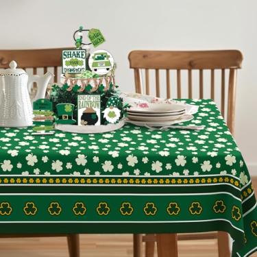 Imagem de bnhjsdw Toalha de mesa de Dia de São Patrício 152 x 300 cm, toalhas de mesa de trevo verde/trevo para decoração de jantar no dia de São Patrício - retangular