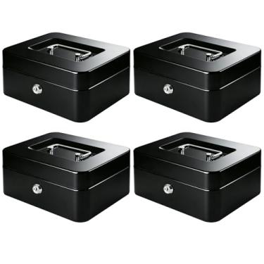 Imagem de KYODOLED Caixa de dinheiro de metal com trava para chave e bandeja de dinheiro – Seguro para casa, escritório e eventos, ideal para dinheiro, medicamentos e pequenos itens, 20 x 16 x 8,5 cm, preta