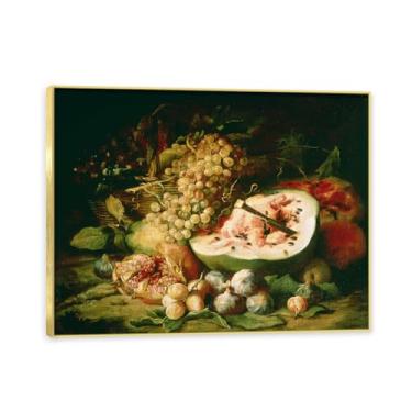 Imagem de NHLDZYH Moldura dourada. Pintura vintage fruta ainda vida em tela retro fruta motivo estilo country decoração de parede para cozinha e sala de jantar. A71. 30 x 40 cm.